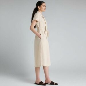 Quince 100% European Linen Button Front Short Sleeve  MIDI Collared Fit & Flare